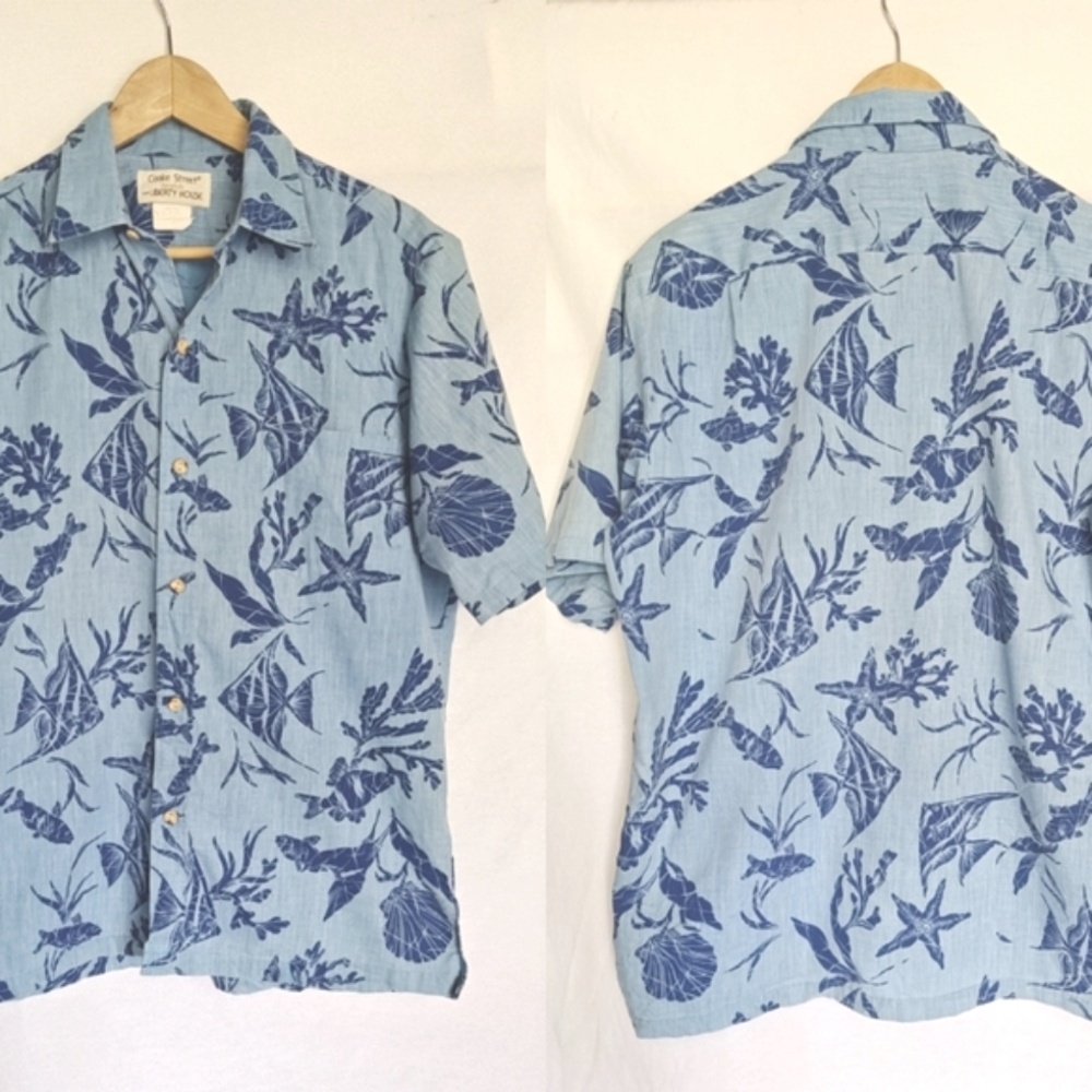 Cooke Street‎ Honolulu x Liberty London House Hawaiian Aloha Shirt 80s Blue M